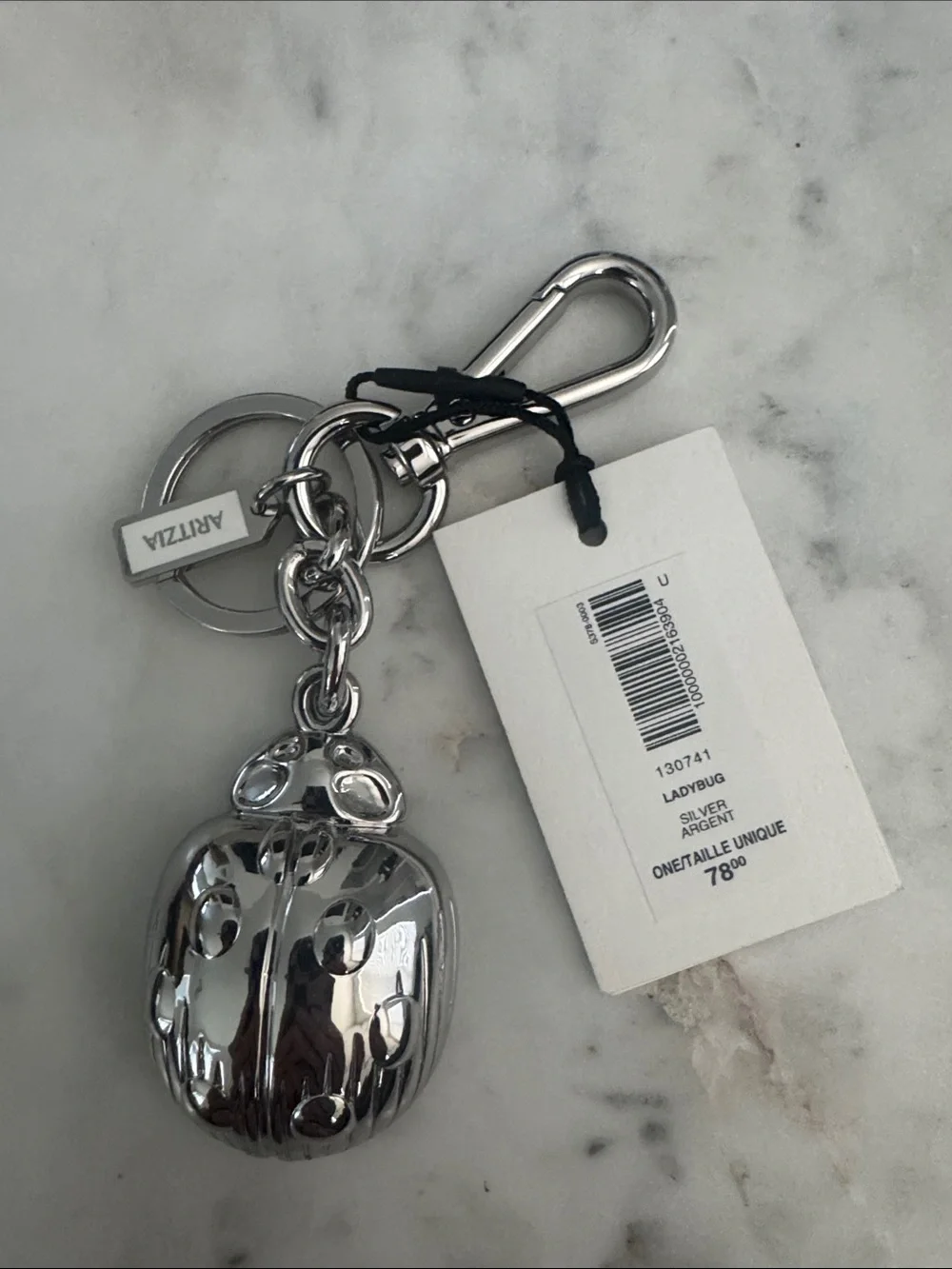 Aritzia Silver Metallic Ladybug Key & Card Holder Charm